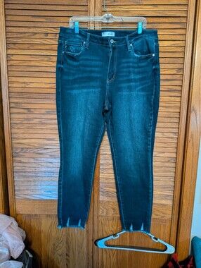 KanCan Women's Dark Blue Denim Jeans Raw Hem Size 16w